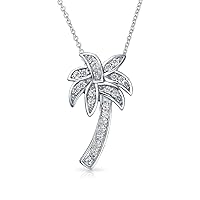 Hawaiian Nautical Opal Cubic Zirconia CZ Tropical Beach Vacation Palm Tree Earrings Necklace Pendant Anklet For Women Yellow 14K Gold Plated .925 Sterling Silver