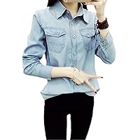 Women Denim Shirts Tops Korean Long Sleeve Denim Shirt Blouses