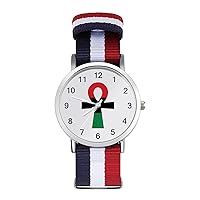 African Ankh Flag Women's Watch with Braided Band Classic Quartz Strap Watch Fashion Wrist Watch for Men
