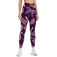 Purple Dragonfly Women's Yoga Pants High Waist Workout Running Tummy Control Yoga Leggings