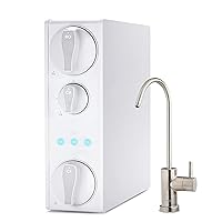 RO500AK-BN Tankless RO Reverse Osmosis Water Filtration System, 500 GPD Fast Flow with Natural pH Alkaline Remineralization, Brushed Nickel Faucet, 2:1 Pure to Drain Ratio, White.