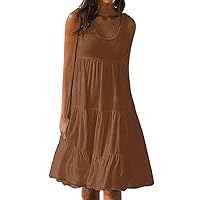 Women Summer A-Line Elegant Dresses Beach Cover up Plain Pleated Tank Dress Ladies Casual Loose Boho Dress