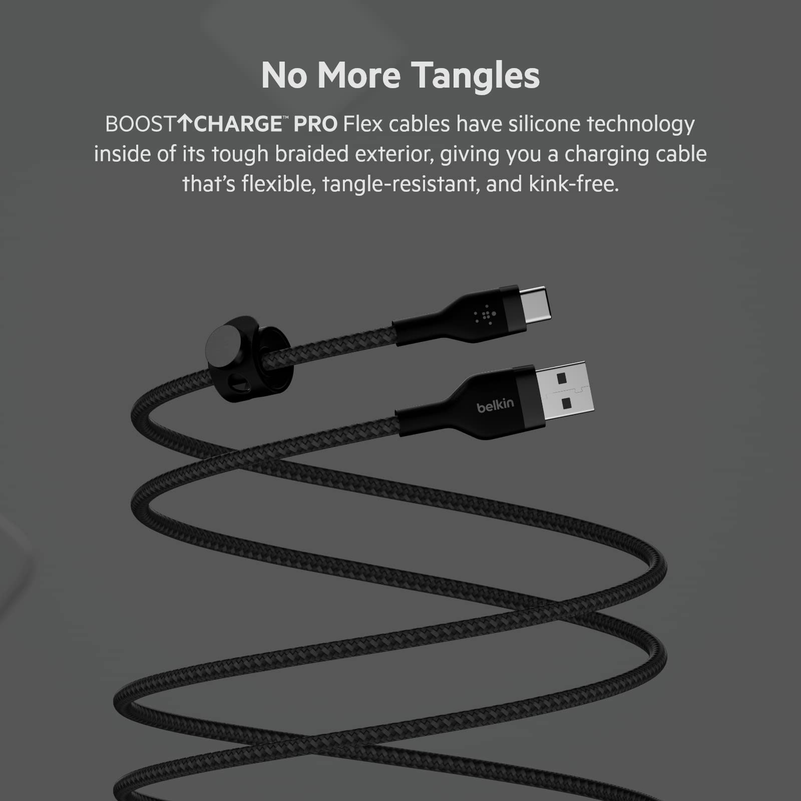 Belkin BoostCharge Pro Flex Braided USB Type C to A Cable (2M/6.6FT), USB USB-IF Certified USB-C Fast Charging Cable for iPad Pro, Galaxy S22, S21, Ultra, Plus, Note 20, Pixel, and More - Black
