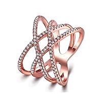 Rose Gold Plated Double Cross Criss Ring Party Cocktail Rings Wide Wedding Band for Women Girls, Gifts for Christmas New Year Valentines Mother’s Day