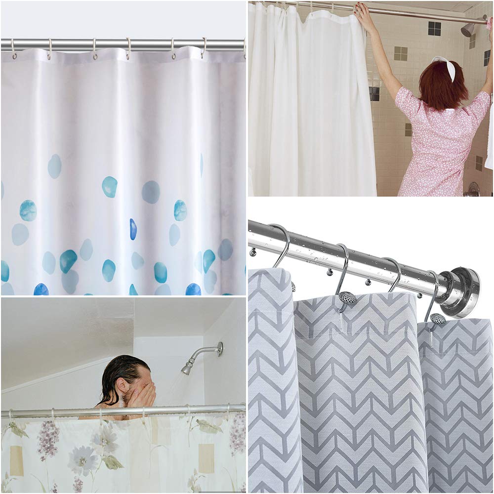 TEECK Shower Curtain Rod, 40-73 inch Adjustable Tension Spring, Shower Curtain Rod Tension, Premium Stainless Steel, Anti-Slip, No Drilling, No Rust, Never Collapse, for Bathroom, Easy to use