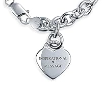Bling Jewelry Personalized Substantial Solid Link Heart Shape Tag Charm Bracelet 7.5 8 Inch Necklace 16
