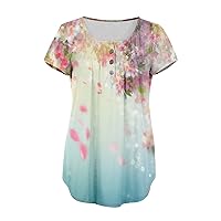 Womens Plus Size Tops Tunic Gradient Short Sleeve Sexy V-Neck Shirts Trendy Casual T-Shirt Blouse Top