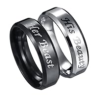 His Beauty Her Beast Engraved Ring Stainless Steel Couple Lovers Anniversary Engagement Wedding Band Promise Rings
