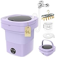 Mini Portable Washing Machine, 9L Foldable Washer with Spin-Dry, Small Underwear Washing Machine, Baby Laundry Machine for Apartments, Baby Clothes,Socks,Pet Supplies,Camping,Travel （Purple）