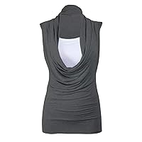Plus Size Sleeveless Cowl Neck Plain Vest Top Womens Novelty Casual Wear Top