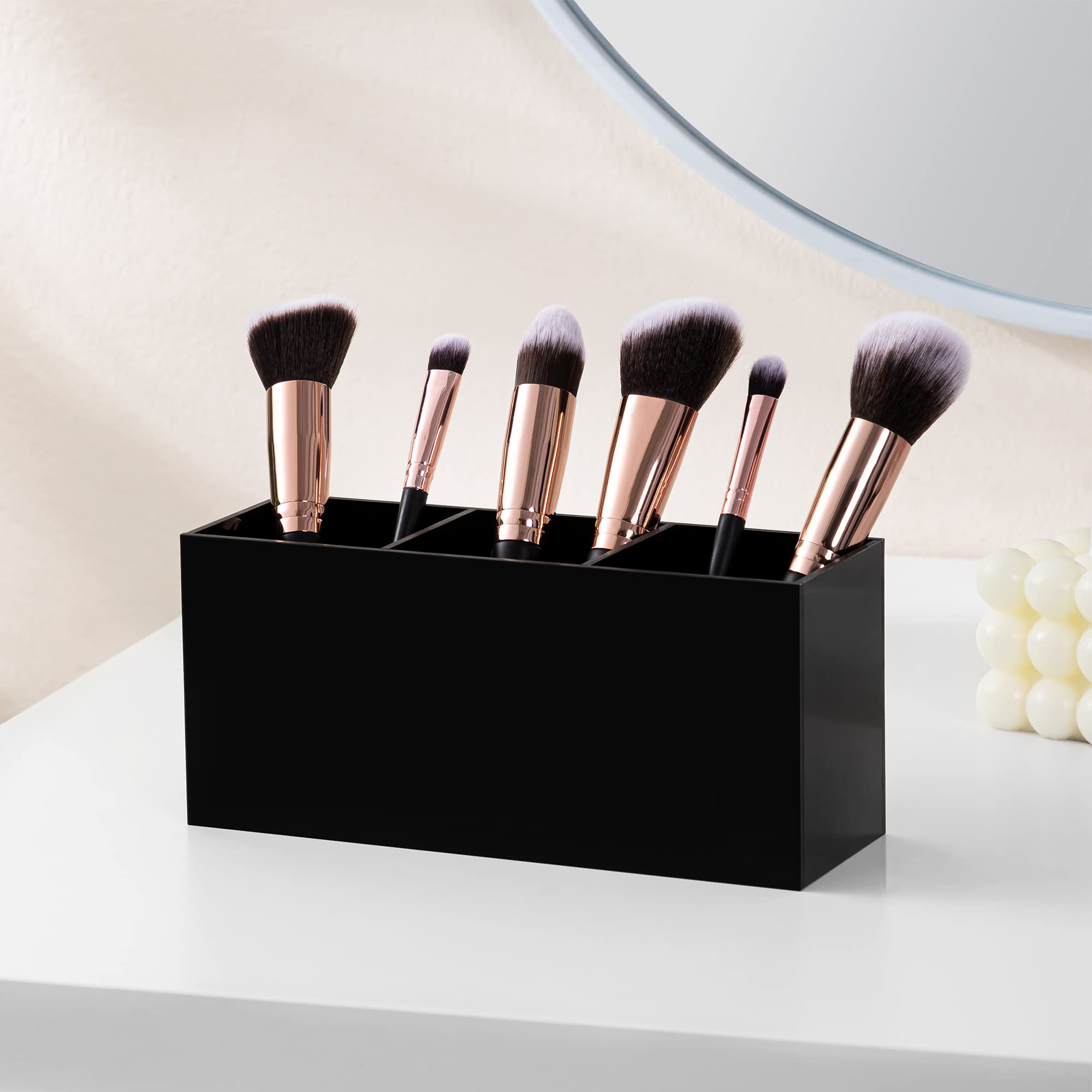 HBlife Makeup Brush Holder Organizer, 3 Slot Acrylic Cosmetics Brushes Storage Solution, Black