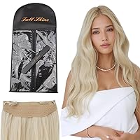 Full Shine Platinum Blonde Invisible Wire Hair Extensions Real Human Hair with Transparent Fishing Line Headband 70g 12INCH With A Hair Extensions Storage Bag for Women