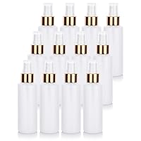 JUVITUS 4 oz Clear Natural Refillable Plastic Squeeze Bottle with Gold Metal Fine Mist Sprayer (12 Pack)