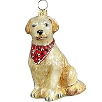 Joy to The World Collectibles European Blown Glass Pet Ornament, Golden Retriever with Bandana