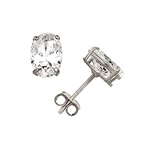 Solid 14k Yellow or White Gold Oval-cut Cubic Zirconia Basket Post Stud Earrings (3-sizes)