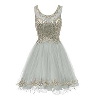 Juniors Cocktail Party Dresses Tulle with Gold Lace Applique Dance Prom Dress,10