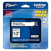 Brother Genuine P-Touch, TZe-231 2 Pack Tape (TZE2312PK) ½”(0.47”) x 26.2 ft. (8m) 2-Pack Laminated P-Touch Tape, Black on White