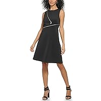 DKNY Women's Scuba with Zipper Detail Fit and Flare Dress