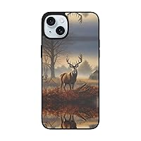 Deer Hunting Print for iPhone 15 Soft Glass Case Back+Soft Silicone TPU Shock Protective Case