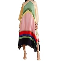 Women's Fancy Long Stylish Kaftan Printed Maxi Calf Length Soft Silk Crepe Party Wear Comfortable Dress