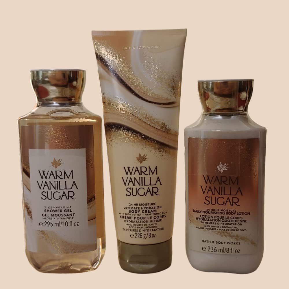 Bath & Body Works Warm Vanilla Sugar Body Set | Shower Gel, Body Lotion & Body Cream