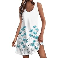 Boho Floral T Shirt Dresses 2024 Sexy Sleeveless Summer Dresses for Women UK Plus Size Short Print Tank Dress Loose Off Shoulder Smocked Beach Dress Size S M L XL 2XL 3XL