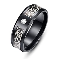 8mm Glow in The Dark Dragon Ring Black Stainless Steel Wedding Band Celtic Dragons CZ Aurora Luminous Ring