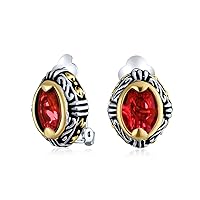 Fashion Large Crystal Oval Bali Style 2 Tone Clip On Earrings For Women More Simulated Gemstone Colors Non Pierced Ears