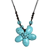 AeraVida Simply Adorable Simulated Blue Turquoise Stone Flower on Cotton Rope Necklace,Classic Handmade Jewelry for Women,Handmade Turquoise Necklace,Vintage Gifts for Women, Resin, not known