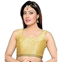 Poly Raw Silk Sleeveless Stitched Bollywood Designer Indian Style Blouse for Saree Crop Top Choli (32, GOLD)