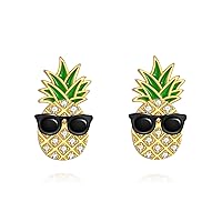 TIGER RIDER Pineapple Earrings 925 Sterling Silver Fruit Gold-Plated White Zirconia Earrings Sunglasses Jewelry Gift Summer Earrings For Women
