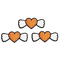 Kleenplus 3pcs. Flying Orange Heart Patches Sticker Cute Cartoon Embroidery Iron On Fabric Applique DIY Sewing Craft Repair Decorative Sign Symbol Costume
