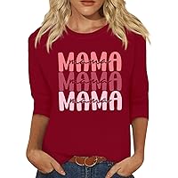 Summer Tops for Women 2024 Trendy Mama Letter Printed 3/4 Sleeve Crewneck Casual Loose Fitting Ma Mama Mom Bruh Shirt