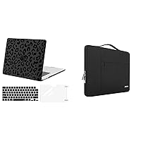 MOSISO Compatible with MacBook Air 15 inch Case 2023 Release A2941 M2 Chip with Touch ID, Plastic Leopard Grain Hard Shell & Multifunctional Sleeve Bag & Keyboard Cover & Screen Protector, Black
