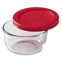 Simply Store 1-Cup Single Glass Food Storage Container with Lid, Non-Pourous Glass Round Meal Prep Container with Lid, BPA-Free Lid, Dishwasher, Microwave, Oven and Freezer Safe,Red