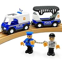 Magnetic Trains Cars Playset Wooden Train Track Accessories Station Wagon Train Set for Toddlers 3-5 Wooden Train Sets for Boys Ages 3-4-7 (Police Car B (with Light and Sound))