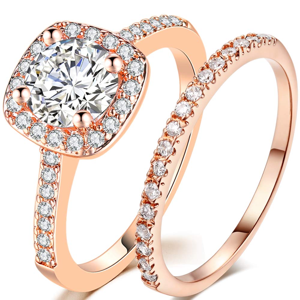 Jude Jewelers Silver Rose Gold 1.5 Carat Wedding Engagement Eternity Bridal Ring Set