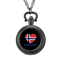 Love Norway Fashion Quartz Pocket Watch White Dial Arabic Numerals Scale Watch with Chain for Unisex
