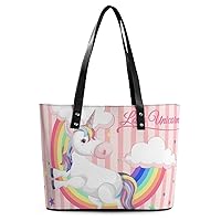 Womens Handbag Unicorn Rainbow Cloud Leather Tote Bag Top Handle Satchel Bags For Lady