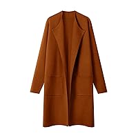 Women's Open Front Coatigan Sweater Long Sleeve Casual Knit Lapel Cardigan Coat with Pockets