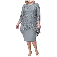 Formal Dresses for Women Evening Party,Family Photo Outfits Cute Spring Olive Green Tshirt Dress Women's Casual Fashion Lace Embroidery Medium Long Length Two Piece Set Dress(1-Gray,L)