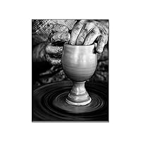 ESyem Posters Black And White Art Poster Pottery Pot Porcelain Making Poster Canvas Painting Posters And Prints Wall Art Pictures for Living Room Bedroom Decor 12x16inch(30x40cm) Frame-style