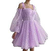 Mini Spaghetti Strap Prom Dresses Off Shoulder Puff Sleeves Hearty Tulle Short A Line Homecoming Dresses