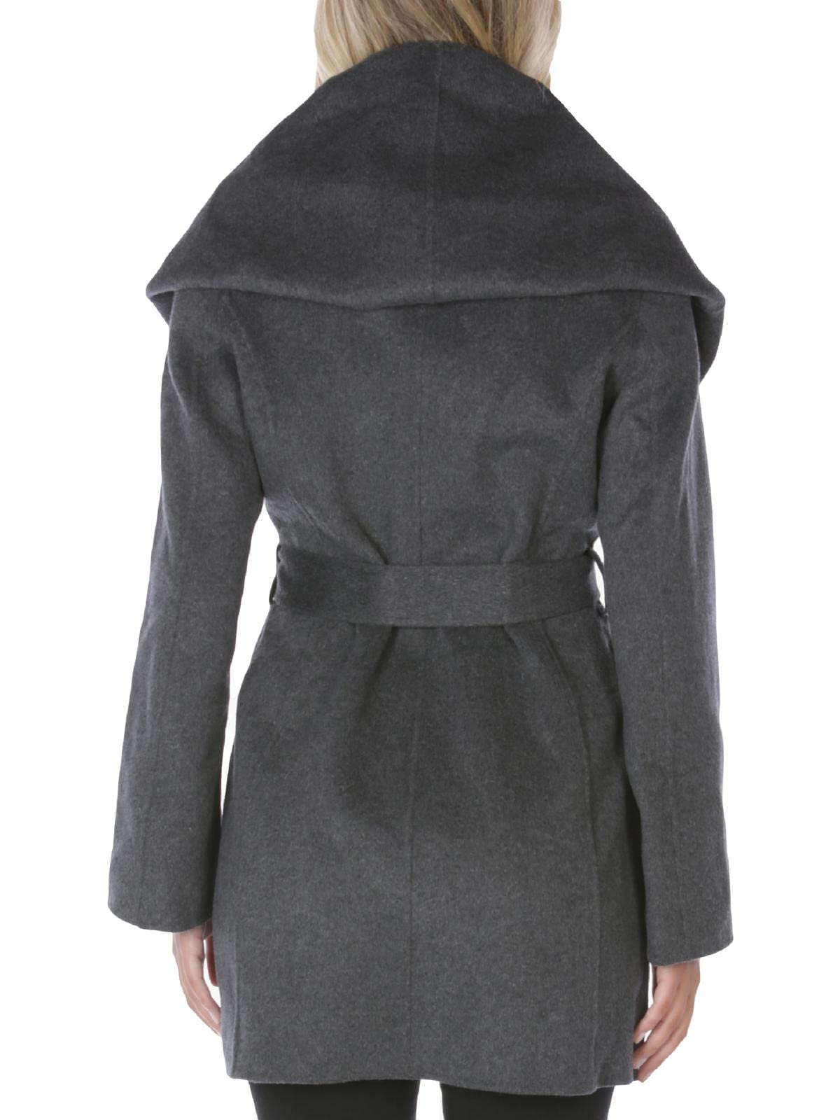 TAHARI Women's Double Face Wool Blend Wrap Coat with Oversized Collar