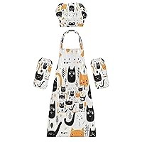 Black Cat 3 Pcs Kids Apron Toddler Chef Painting Baking Gardening (with Pockets) Adjustable Artist Apron for Boys Girls-S
