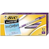 BIC Round Stic Grip Xtra-Comfort Ballpoint Pens, 1.2mm, Medium Point, 12-Count (Purple)