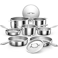Nuwave Pro-Smart 9pc Stainless Steel Cookware Set, Heavy-Duty Tri-Ply 3.1mm Thickness, 18/10SS, Space Saving Nestable Design, Stay-Cool Handles, Induction-Ready, Works on All Cooktops, 20Yeär Wärranty