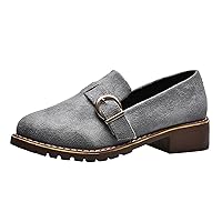 Womens Mesh Sneakers Casual Oxfords Walking Shoes Ladies Fashion Solid Color Flock Shallow Comfort Belt Buckle Chunky Heel Casual Dark Wedges Shoes for Women