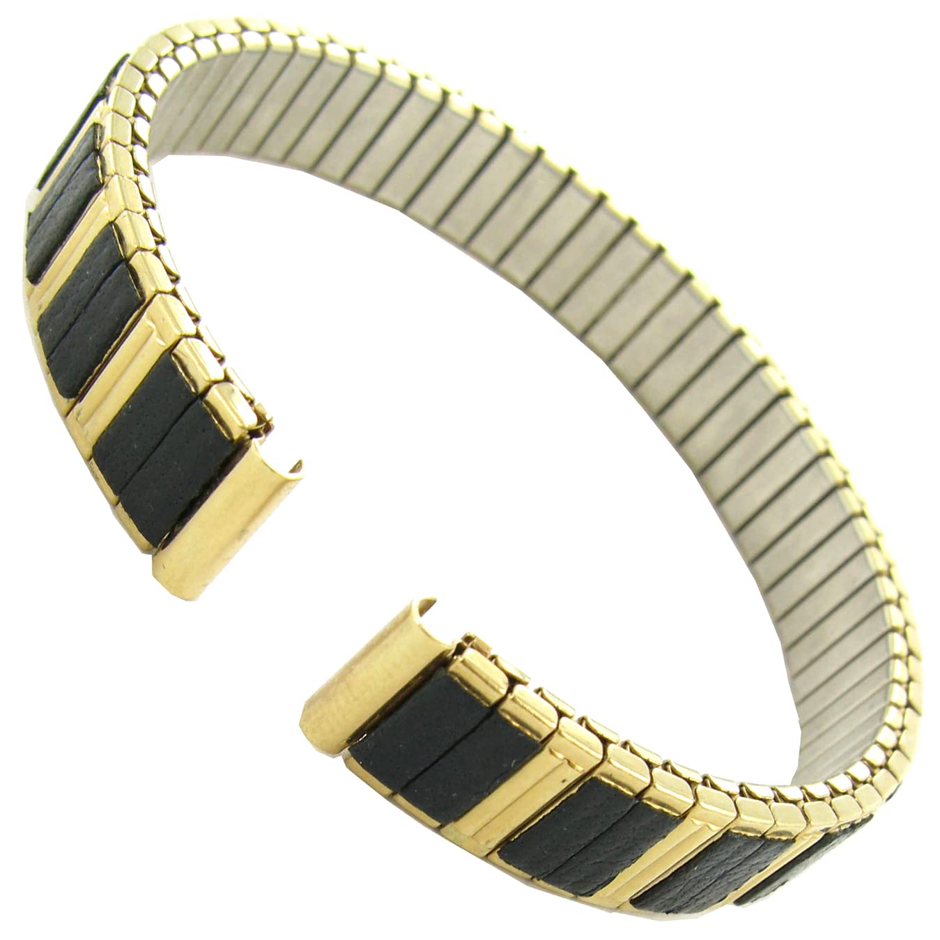 Milano Watchbands 10mm Hirsch Romunda Black & Gold Two Tone Stainless Ladies Expansion Band