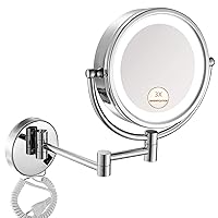 8.5 Inches Silver Wall Mounted LED Makeup Mirror, 3X Magnification, Lighted Double Sided Magnifying Makeup Mirror for Bathroom Bedroom